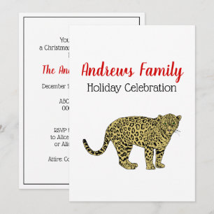 Vintage Leopard Cheetah Spotted Cat Drawing Invitation