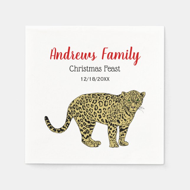 Vintage Leopard Cheetah Spotted Cat Drawing Napkin (Front)