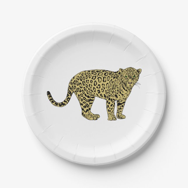 Vintage Leopard Cheetah Spotted Cat Drawing Paper Plate (Front)