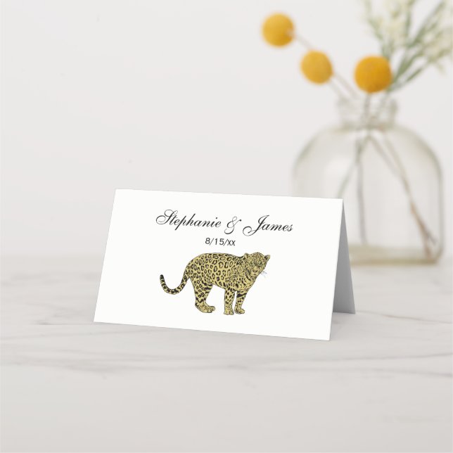 Vintage Leopard Cheetah Spotted Cat Drawing Place Card (Front)