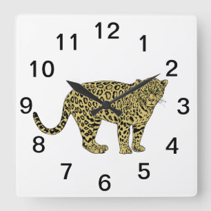 Vintage Leopard Cheetah Spotted Cat Drawing Square Wall Clock