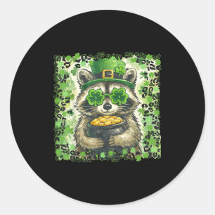 Vintage leopard funny st patricks day raccoon classic round sticker