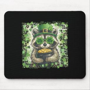 Vintage Leopard Funny St Patricks Day Raccoon Mouse Pad