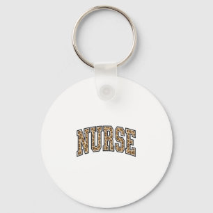 Vintage Leopard Nurse Varsity Shirt Design_1 Keychain