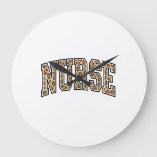 Vintage Leopard Nurse Varsity Shirt Design_1 Large Clock