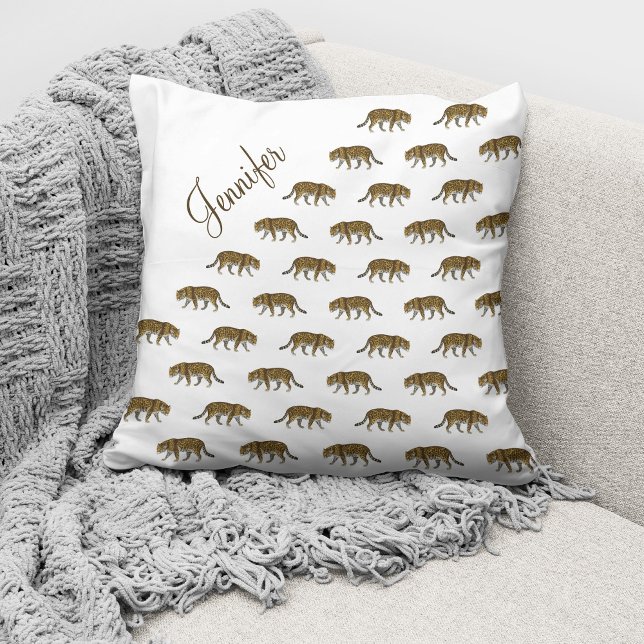 Vintage Leopard Pattern Custom Name Throw Pillow (Creator Uploaded)
