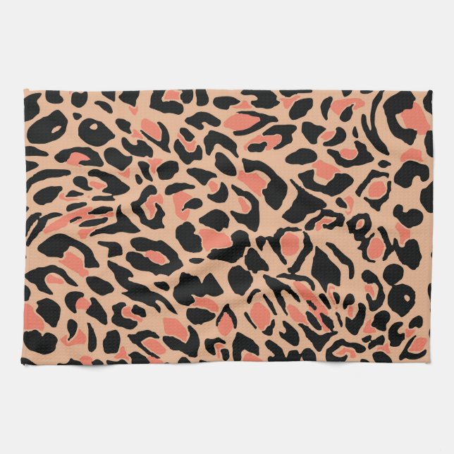 Vintage Leopard Pattern Design Kitchen Towel (Horizontal)