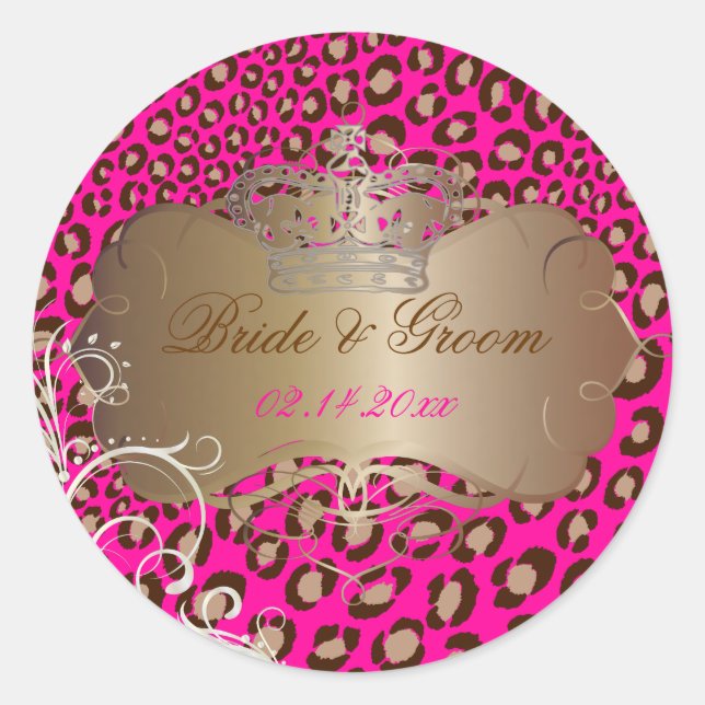 Vintage Leopard pearl swirls wedding stickers (Front)