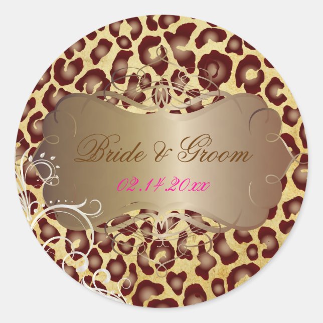 Vintage Leopard pearl swirls wedding stickers (Front)
