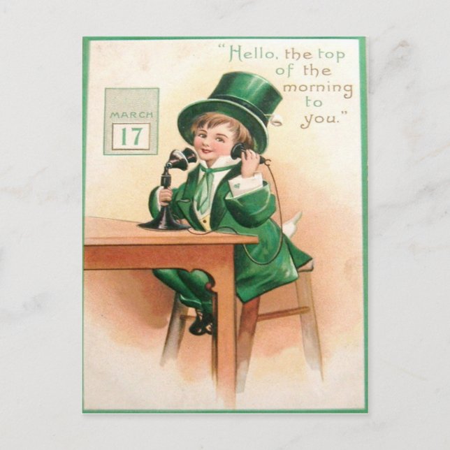 Vintage Leprechaun Téléphone Carte Saint Patrick (Devant)