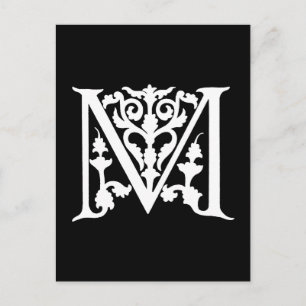 Vintage Letter M Monogram Black White "M" Initials Postcard