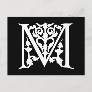 Vintage Letter M Monogram Black White "M" Initials Postcard