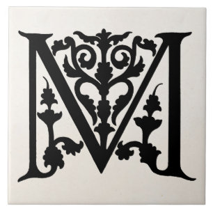Vintage Letter M Monogram Parchment "M" Initials Tile