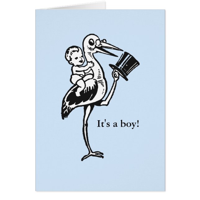 Vintage letterpress stork boy birth announcement (Front)