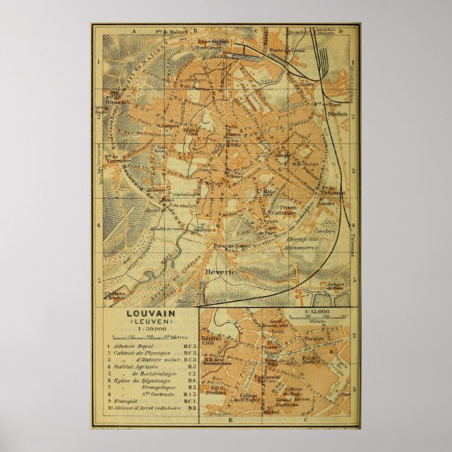 Vintage Leuven Belgium Map (1910) Poster (Front)