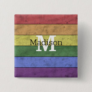 Vintage LGBT flag pride distresed rainbow Monogram 2 Inch Square Button