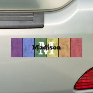 Vintage LGBT flag pride distresed rainbow Monogram Bumper Sticker