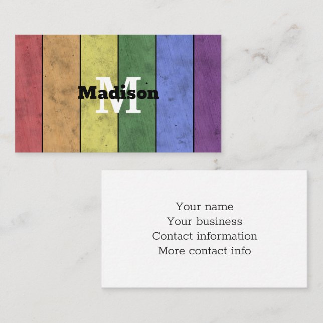 Vintage LGBT flag pride distresed rainbow Monogram Business Card (Front/Back)