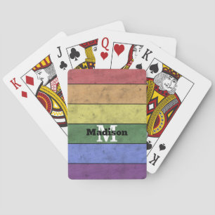 Vintage LGBT flag pride distresed rainbow Monogram Playing Cards