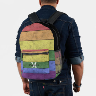 Vintage LGBT flag pride distresed rainbow Monogram Printed Backpack