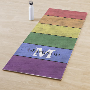 Vintage LGBT flag pride distresed rainbow Monogram Yoga Mat