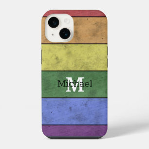 Vintage LGBT flag pride distressed black Monogram iPhone 14 Case