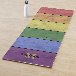 Vintage LGBT flag pride distressed black Monogram Yoga Mat