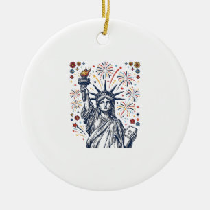 Vintage Liberty Fireworks Patriotic Vector Design_ Ceramic Ornament