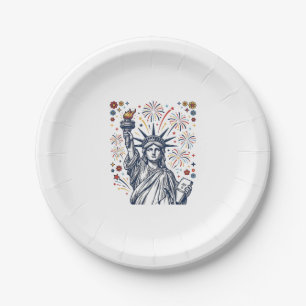 Vintage Liberty Fireworks Patriotic Vector Design_ Paper Plate