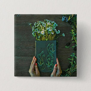 Vintage library artwork 2 inch square button