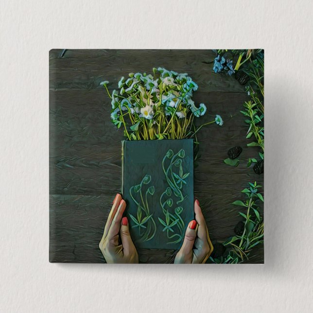 Vintage library artwork 2 inch square button (Front)