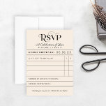 Vintage Library Book Card Wedding RSVP Card<br><div class="desc">These unique library card wedding RSVP cards are perfect for a vintage wedding or book themed event. Personalize the custom "stamped" looking text with your return date, the bride and groom's names (as the Authors), a custom title, and special instruction at the bottom. Black and warm white / cream colour...</div>