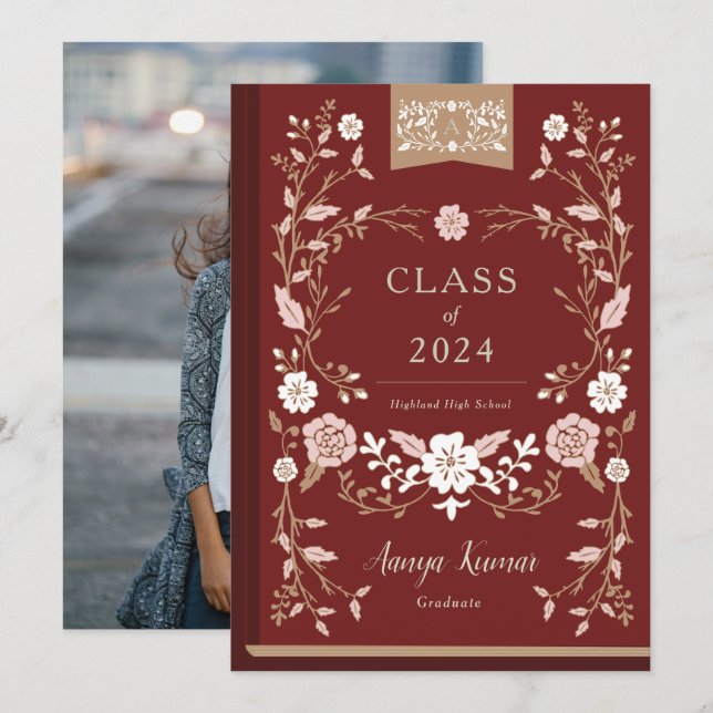 Vintage Library Book Graduation Photo Announcement (Front/Back)