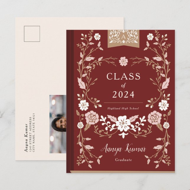 Vintage Library Book Graduation Photo Announcement (Front/Back)
