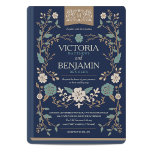 Vintage Library Book Wedding Invite<br><div class="desc">This navy and gold wedding invitation is designed to look like an old vintage book cover. The invitation features an elegant navy blue background with gold floral designs, giving it a luxurious and refined look. The typography used is traditional and in gold color, adding to the vintage feel of the...</div>