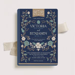 Vintage Library Book Wedding Invite<br><div class="desc">This navy and gold wedding invitation is designed to look like an old vintage book cover. The invitation features an elegant navy blue background with gold floral designs, giving it a luxurious and refined look. The typography used is traditional and in gold color, adding to the vintage feel of the...</div>