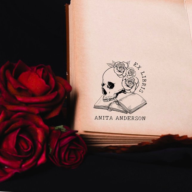 Vintage Library Books Gothic Skull & Roses Rubber Stamp (Creator Uploaded)