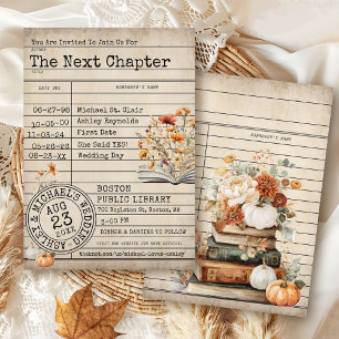 Vintage Library Card Books Fall Floral Wedding