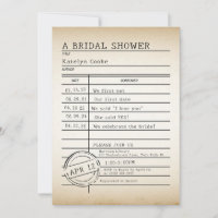 Vintage Library Card Bridal Shower Invitation