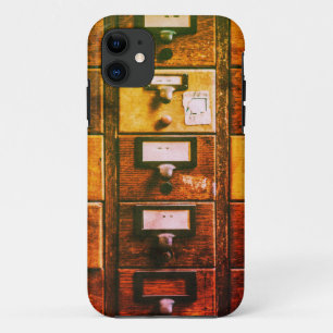 Vintage library card catalog wood cabinet iPhone 11 case