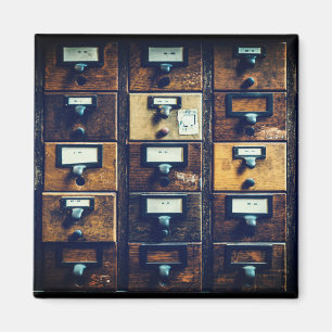 Vintage library card catalog wood cabinet magnet