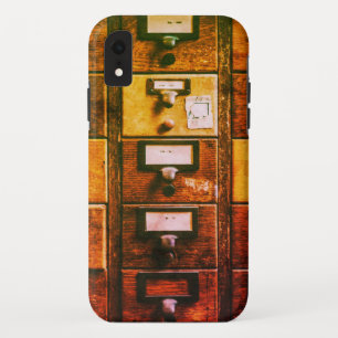 Vintage library card catalogue wood cabinet brown  iPhone XR case