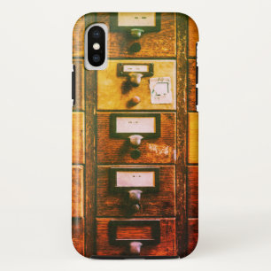 Vintage library card catalogue wood cabinet brown  iPhone XS case