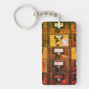 Vintage library card catalogue wood cabinet keychain