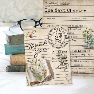 Vintage Library Card Floral Books Bear Baby Shower