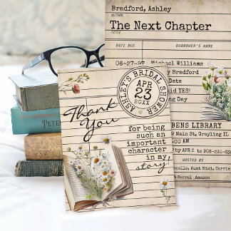 Vintage Library Card Floral Books Bear Baby Shower