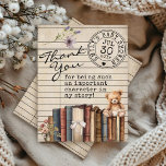 Vintage Library Card Floral Books Bear Baby Shower<br><div class="desc">Personalize this cute vintage teddy bear, bows, and floral library card books theme baby shower thank you card from the Mama-to-be featuring a watercolor bear in diapers sitting on top of vintage books, wildflowers, a custom baby shower date stamp in fun typewriter typography on the front side, and a blank...</div>