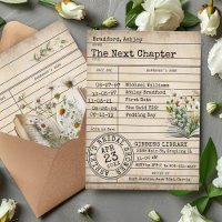 Vintage Library Card Floral Books Bridal Shower
