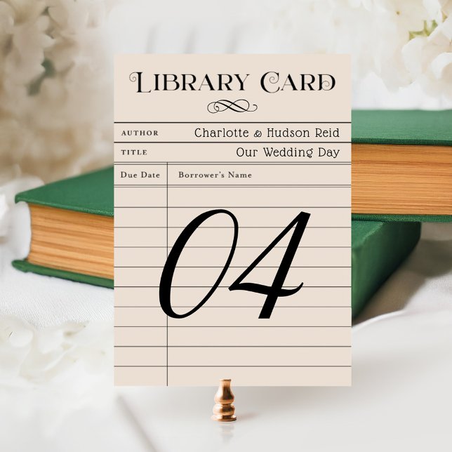 Vintage Library Card Wedding Table Number Card (Creator Uploaded)