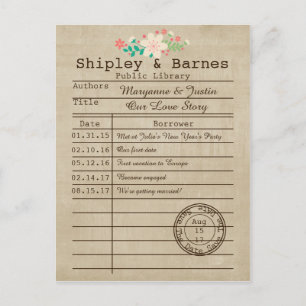 Vintage Library Card Wildflowers Save The Date